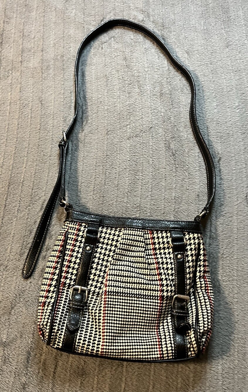 Chaps Women’s Houndstooth Shoulder Bag Black White Purse